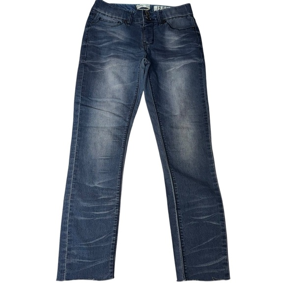 Indigo Rein Anklet Women's 5 Blue Skinny Stretch Denim Unhemmed Faded Whiskering - Picture 2 of 12